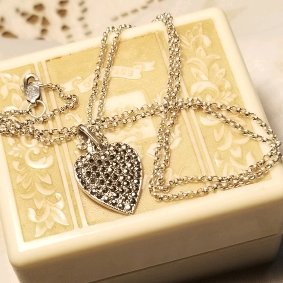 Vintage Jewelry - Vintage Art Deco Sterling Marcasite HEART Necklace